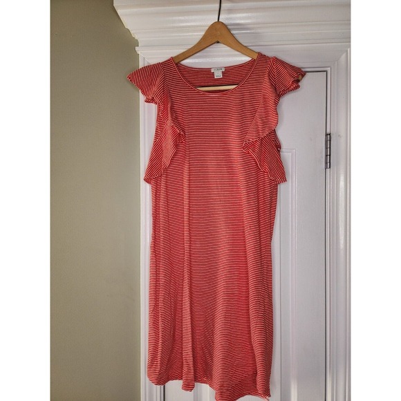 J.CREW Dresses & Skirts - J Crew Red White Stripe Dress Shirt Ruffled Sleeves Small